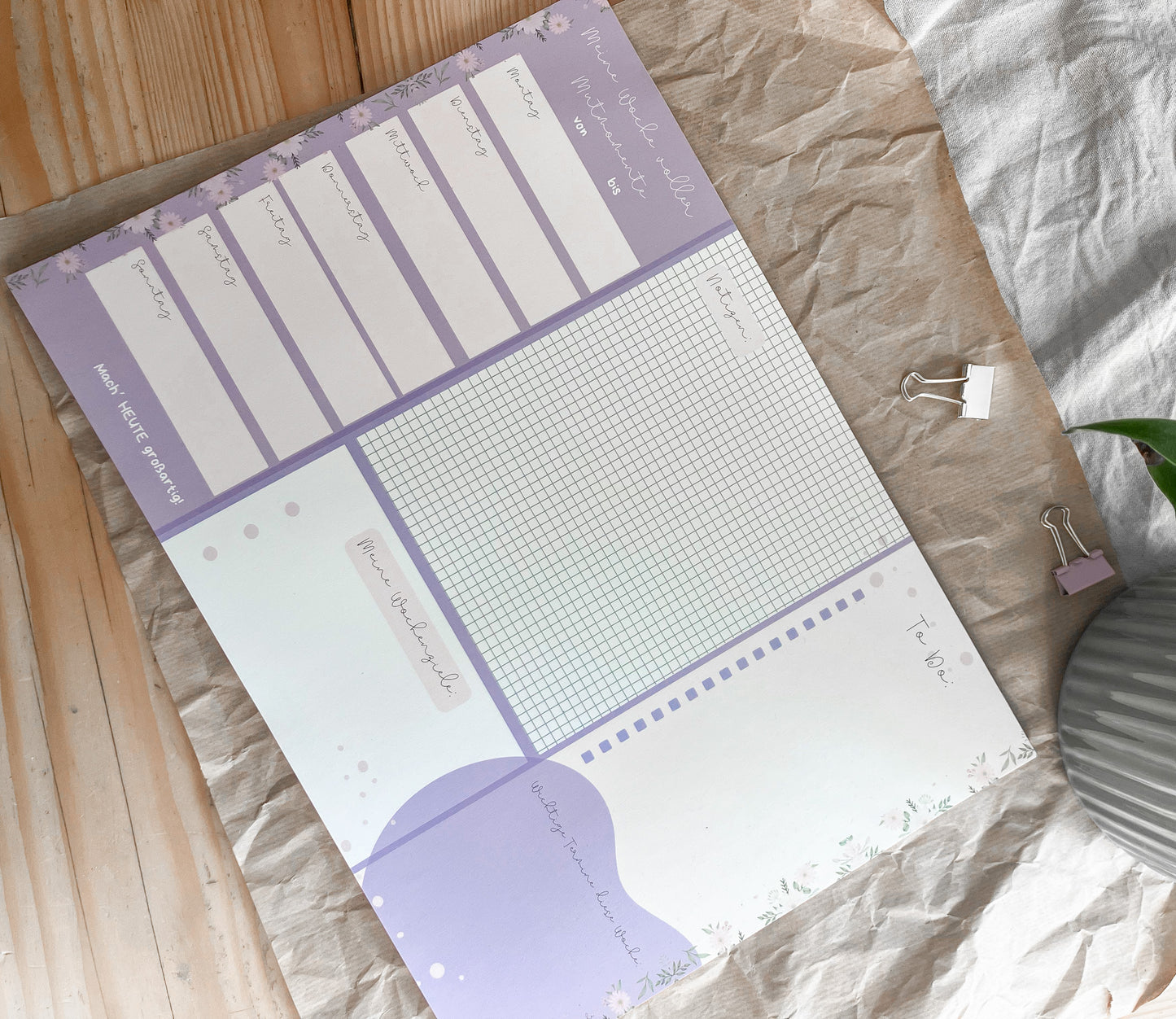 Lieblingsset – Schreibtischunterlage, Notizbuch & Planer mit Blumen-Design