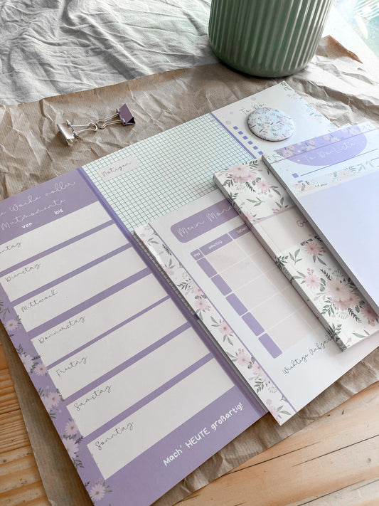 Lieblingsset – Schreibtischunterlage, Notizbuch & Planer mit Blumen-Design